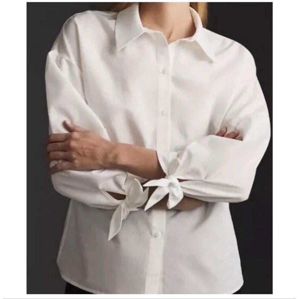 Mare Mare Anthropologie Button Up Tie Cuff Long Sleeve Blouse